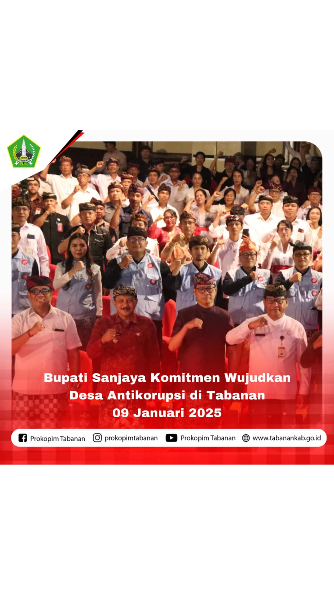 Bupati Tabanan, Dr. I Komang Gede Sanjaya, S.E.,M.M., hadiri acara Penganugerahan Penghargaan Percontohan Desa Anti Korupsi Tingkat Kabupaten/Kota di Provinsi Bali Tahun 2024